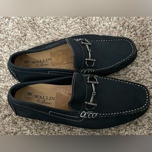Wallin & Bros Navy Leather Mens Driving Shoes Size 10.5 M M14618 Brazil RN58665